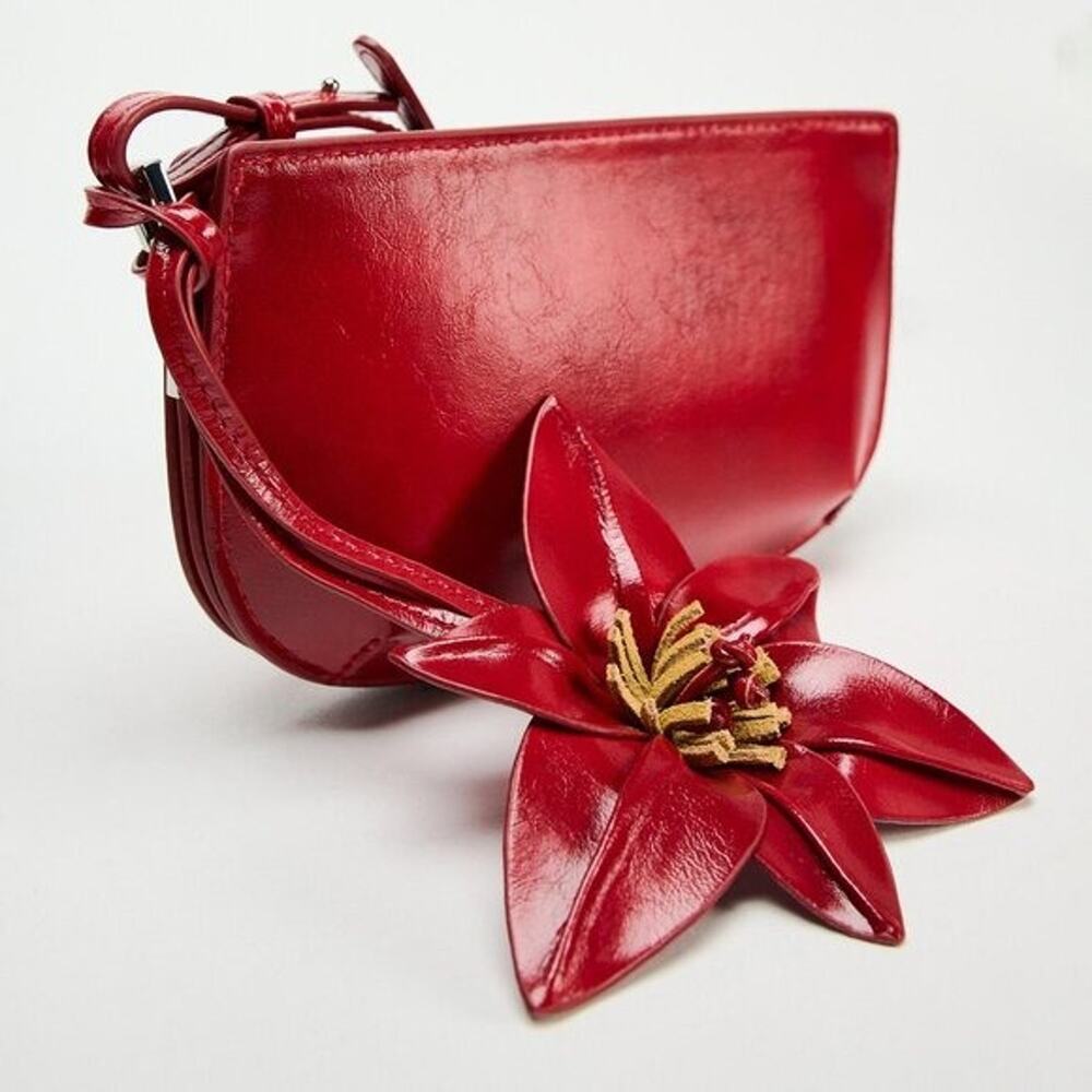 Zara NWT Red Mini Crossbody Shoulder Bag Flower Charm - Picture 11 of 14